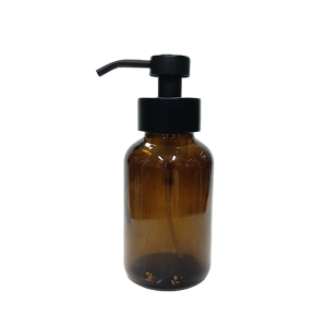 8oz 250ml amber glass bottle with black stainless steel foaming pump dispenser