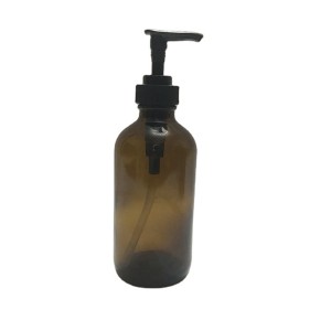 8oz amber boston round glass dish soap bottle with plastic dispenser pump