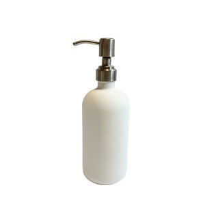 16oz 500ml white color boston round glass liquid soap bottle with stainless steel dispenser